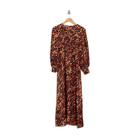 SANDRO Animal Printed Long Sleeve Dress Wildcat Fawn 40 Size 8 NWT - Picture 3 of 12
